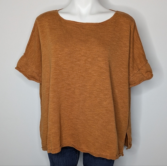 Free People Beach Tan Oversized Short Sleeve Knit Top XS - Picture 1 of 8